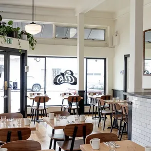 tables and chairs in a restaurant
