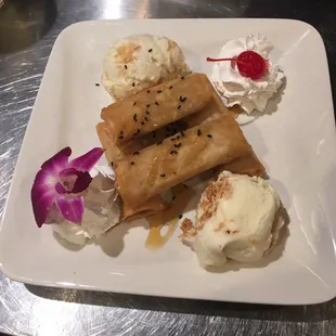 Crispy Bananas with coconut ice cream