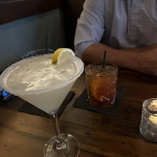 Lemon drop martini and eau fashioned.