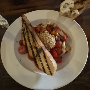 Goat cheese and heirloom tomatoes.