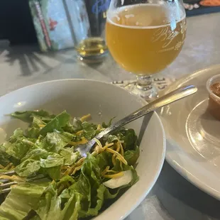 Side salad and beer