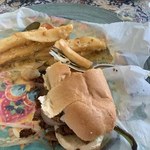 My steak sandwich with garlic fries .  Very tasty