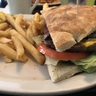 a hamburger and french fries
