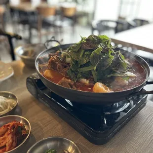 a pan of food on a table