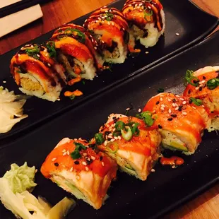 Seared salmon and Idaho rolls