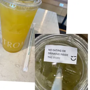 Tropical Green tea cooler!  No drinking or eating in the store per reminder label =)