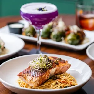 three plates of food on a table