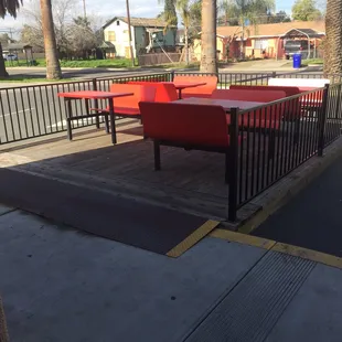 a table and chairs on a patio