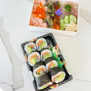 Salmon avocado and kaisen don!