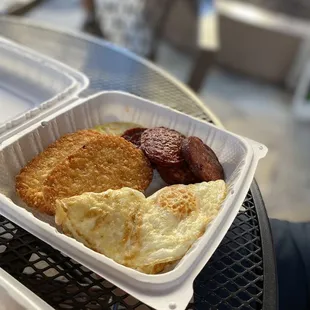 Portuguese sausage eggs hash browns