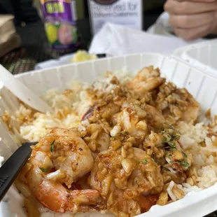 Best Garlic Shrimp (partially eaten because we couldn&apos;t wait).