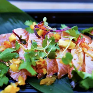 New style sashimi with black garlic oil