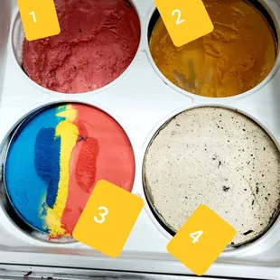 1- Strawberry  2 - Vanilla  3- Superman  4- Cookies&amp;Cream