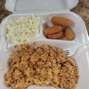 B.B.Q. plate with homemade coleslaw and hush puppies