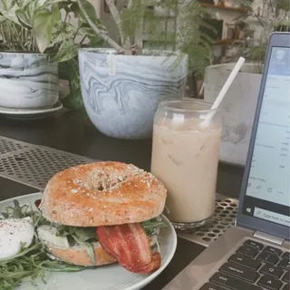 Bacon, Avocado, Greens and Tomato on Bagel