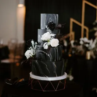 a black and white wedding cake