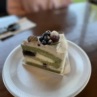 Green Tea Blue Berry Cake Slice