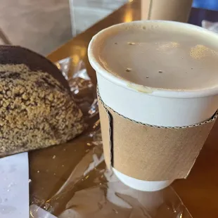 Latte was excellent and pound cake only fair