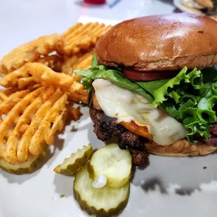 ABIY burger with waffle fries