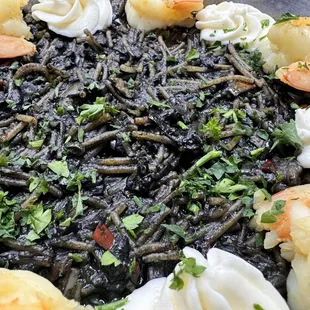 Fideuá Negra, made just like paella but they replace rice with noodles