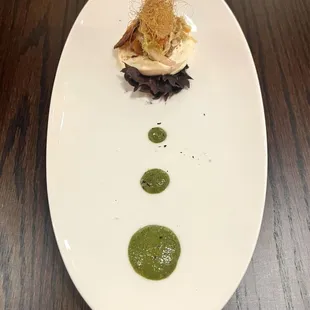 Stuffed Burrata: chorizo crisp, arugula pesto, persimmon chow chow