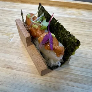 Premium Hand roll, 
with Hokkaido Uni &amp; Hokkaido Scallop