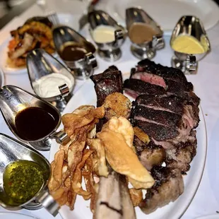46 oz Tomahawk Ribeye with all of the sauces