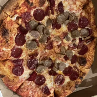 Pepperoni and sausage pizza