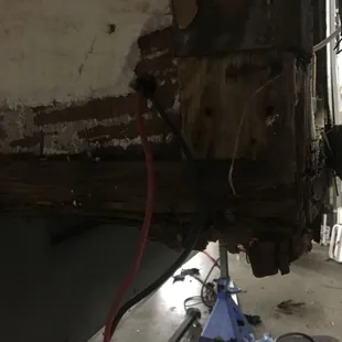 Front corner dry rot on Cab over camper.