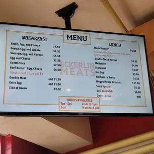 Menu as of May 2022