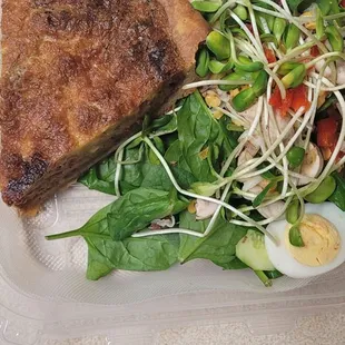 Quiche Lorraine with spinach salad