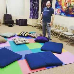 Prepping for the Visioning Meditation class.