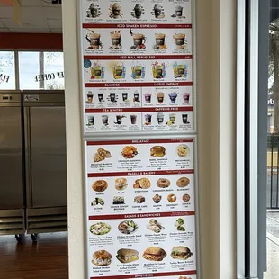 A wide array of coffee, tea, and other beverages plus some delicious food items.