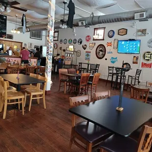 tables and chairs in a restaurant