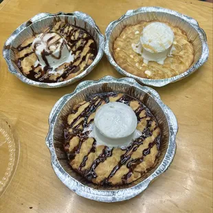 three pies with ice cream