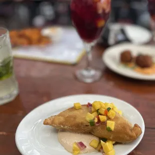 Chicken Empanada de Pollo with red sangria