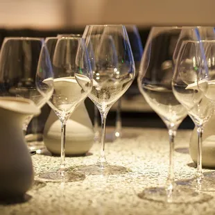 Glasses ready for a flight of wine tastings at the Eco Terreno Urban Tasting Room.