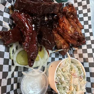 Rack and wings and side of cold slaw