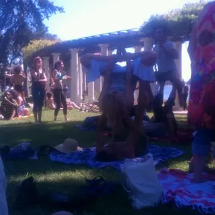 a group of people in a park