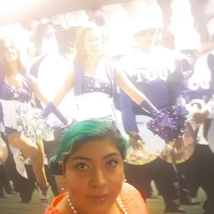 There are murals with different pictures of the school