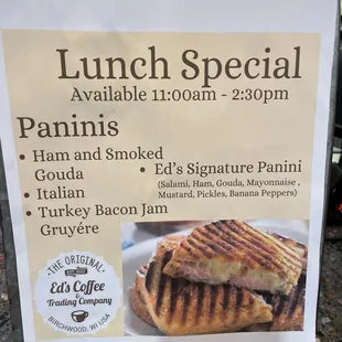 menu for lunch special