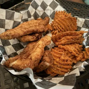 Chicken tenders and sweet potato fries