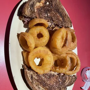 Reuben and onion rings