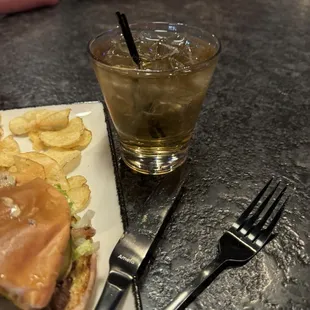 Whiskey and 7up to go with the awesome smash burgers.