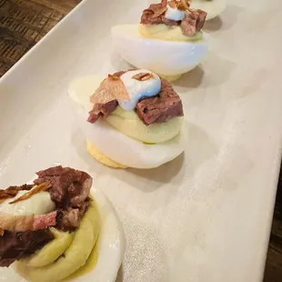 Deviled Eggs w/ Brisket garnish