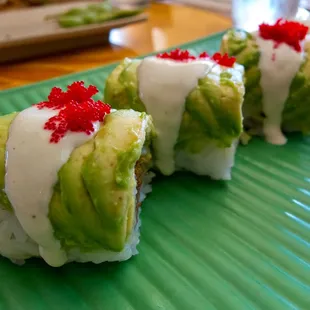 Groundhog -- Tuna, pistachios, fried wonton, chive oil with avocado, wasabi mayo and habanero tobiko. Beautiful!