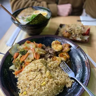 a plate of rice and vegetables