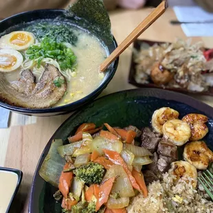 a bowl of soup and a bowl of rice