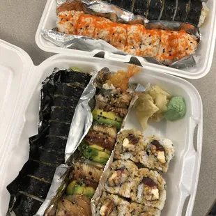 Godzilla, Texas Roll, Las Vegas Roll, Dragon, and Big Joe