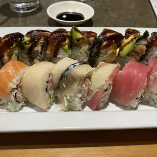 Dragon roll and rainbow roll